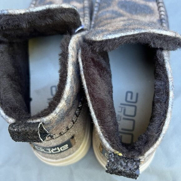 HEY DUDE Women's Britt Leo Nut Leopard Denny Print Faux Fur Shoes Size 10.5/11 - Picture 6 of 9